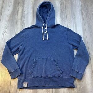Polo Ralph Lauren Mens Blue Waffle Knit Henley Hoodie Vintage Thermal Large